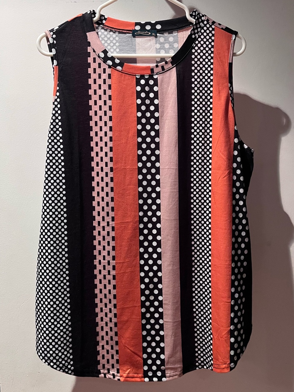 Tan, Black & Orange Striped Polka Dot Sleeveless Tank